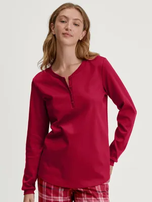 Produktbild von Calida Damen Tunika Langarmshirt, Rot, mit Knopfleiste am Ausschnitt, Größe 3/4