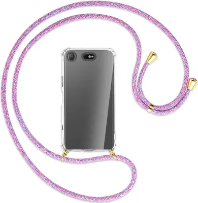 Produktbild von Handykette Backcover-Schutzhülle mit Band (Metall goldfarben) für Sony Xperia XZ1 Compact - lila/rosa/blau