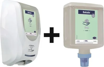 Produktbild von CleanSafe touchless Dosierspender für Überkopfflaschen + Baktolin foam wash Handreinigungsschaum Überkopfflasche 1000 ml