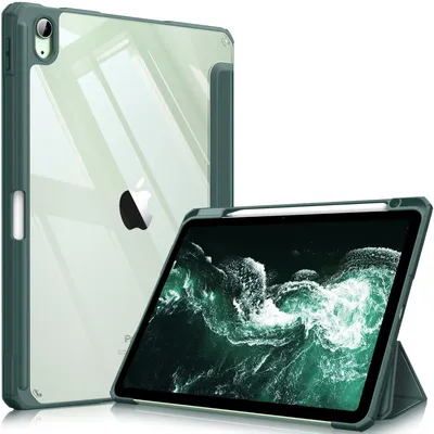 Produktbild von Fintie Hybrid Hülle für iPad Air 11 Zoll M4/M3/M2 (2026/2025/2024), iPad Air 5./4. Gen (2022/2020) 10,9 Zoll, mit Stifthalter, stoßfeste Schutzhülle mit transparenter Hartschale, Dunkelgrün