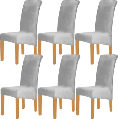 Produktbild von 6 Stück XL Velvet Stretch Esszimmerstuhl Hussen - Elasthan Plüsch Stuhlhussen Solide Großes Esszimmer Stuhl Protector Home Décor