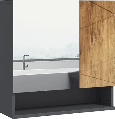 Image de kleankin Armoire murale miroir de salle de bain placard de rangement 2 portes avec étagères réglables design contemporain 55 x 17 x 55 cm naturel gris foncé