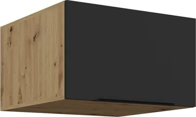 Produktbild von Tiefer Oberschrank mit Flügeltüren LUNARA – Breite 60 cm, schwarz/Eiche handwerklich gefertigt