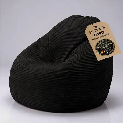 Produktbild von BuBiBag Cord Sitzsack XXL Erwachsene Indoor – Bean Bag Cord Sessel, EPS-Füllung, Möbelcord, in Berlin genäht | Schwarz XX-Large 90x120 cm