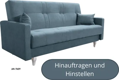 Produktbild von Schlafcouch LUDWIK, Bettkasten und Schlaffunktion, Schlafsofa - Hellblau