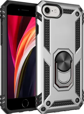 Obrázek produktu pro iPhone SE 2020 Pouzdro s Kroužkem, Dvouvrstvé Tvrdé PC TPU, Nárazuvzdorné Pouzdro s Stojánku pro iPhone SE 2020 Stříbro