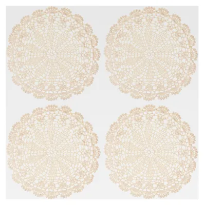Produktbild von 4 Stück Rundes Gehäkeltes Tischset, 25 cm, Rutschfeste Platzdeckchen, Handgefertigte Häkeldeckchen in Beige für Küche, Esszimmer, Café, Party, Hochzeit