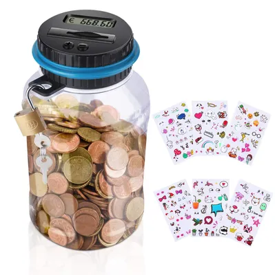 Sparschwein mit Münzzähler, 1,8 L, transparent, mit Schloss