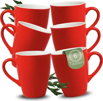 Produktbild von Kaffeetassen 6er Set aus Keramik 340ml, Teetassen in Rot