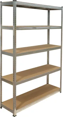 Zdjęcie produktu dla Solidna regałowa konstrukcja z 5 poziomami - nośność 875 kg - stalowa - regał magazynowy do piwnicy i garażu - kolor srebrny, wymiary 200x120x50 cm