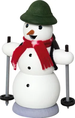 Produktbild von Drechslerei Kuhnert Räucherfigur - Schneemann als Schneewanderer ca. 13 cm - 35034