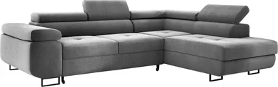 Produktbild von Ecksofa MONTANA 202x277 cm, Wohnlandschaft L-Form, Eckcouch mit Schlaffunktion und Bettkasten, Polsterecke, Samt Sofa, Couch - Rechts Hellgrau MH84