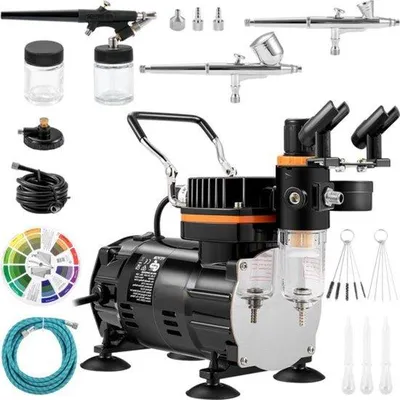 Produktbild von Elektrisches Airbrush-Set mit Kompressor - 120W - 3 abnehmbare Farbsätze - Farbwalze