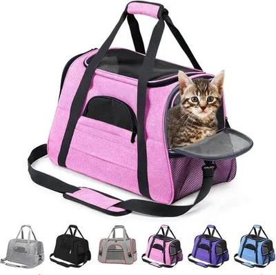 Produktbild von Transportbox für kleine Haustiere - rosa - mit einstellbarer Katzenkiste - abnehmbarer Plüschmatratz