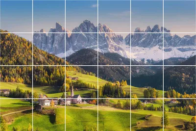 Produktbild von Fliesenaufkleber 15x15 cm – 24 Stück – Selbstklebend – Wasserfest – Pflegeleicht – Hitzebeständig – Für Küche & Bad – Malerische Berglandschaft