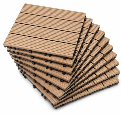 12 Stk Kunststoff Fliesen Klickfliesen Balkonfliese 1,1qm Holzoptik WPC Braun