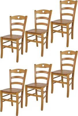 Produktbild von t m c s Tommychairs - 6er Set Stühle CUORE für Küche und Esszimmer, robuste Struktur aus Buchenholz in der Farbe Eichenholz lackiert und Sitzfläche aus Holz
