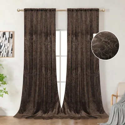 Produktbild von 2er Set Samtvorhänge Blumen Muster Blickdicht Samt Vorhang Multifunktionsband Gardinen für Schlafzimmer Wohnzimmer, Braun, H225xB132cm