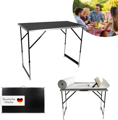 Produktbild von Tapeziertisch klappbar schwarz, Arbeitstisch 3-teilig, Mehrzwecktisch höhenverstellbar
