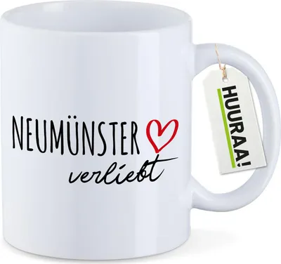 Produktbild von Huuraa Kaffeetasse Neumünster verliebt 330ml Weiß Keramik Kaffeebecher Geschenkidee