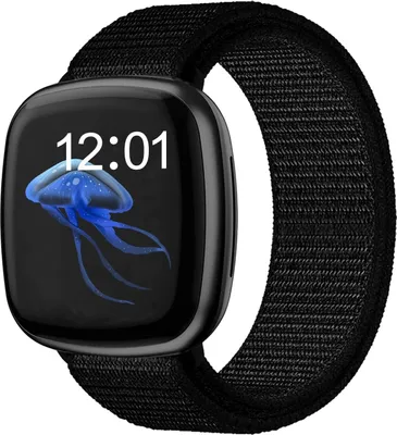 Produktbild von Strap-it Nylon-Smartwatch-Armband, geeignet für Fitbit Sense / Versa 3 (schwarz) – atmungsaktiv, leicht und verstellbar –