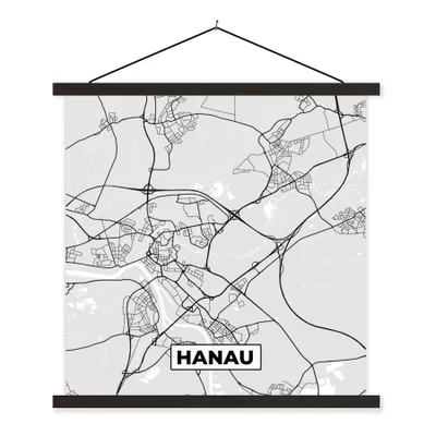 Produktbild von MuchoWow® Textilposter Karte - Hanau - Karte - Deutschland 90x90 cm mit schwarzem Rahmen - Magnetisches