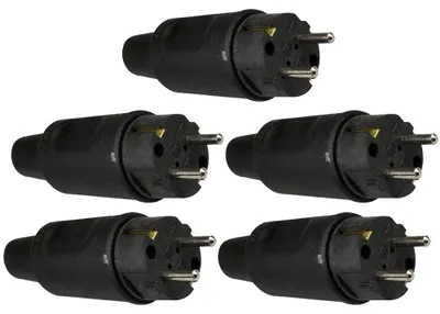 Productafbeelding van Rubberen Stekker met Randaarde - 16A 230V - Zwart - Per 5 stuks