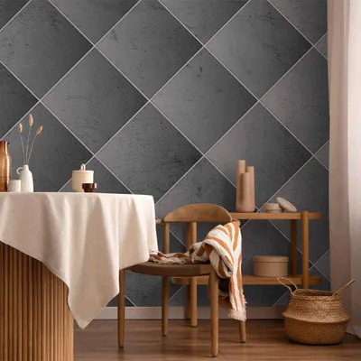 Produktbild von Vlies Fototapete - Grey symmetry - geometric concrete pattern with white joints 350x245 cm Muster f-A-10033-a-c