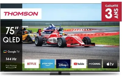 Image de TV QLED, 75 pouces (189 cm), 4K UHD, 144 Hz, Dolby Vision/Atmos, Google TV, Thomson 75QG7C14