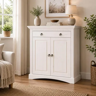 Produktbild von 2 trg Kommode aus Kiefernholz weiß lackiert Schrank Sideboard