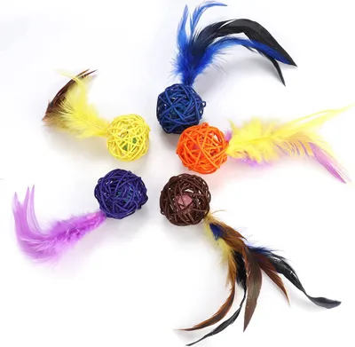Produktbild von teile/satz Bunte Haustier Katze Kätzchen Plüsch Spielen Spielzeug Rattan Bälle mit Feder Ring Glocke