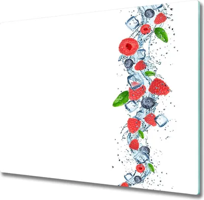Produktbild von Glas Herdabdeckplatte 60x52 cm Spritzschutz Glasabdeckplatte Schneidebrett Waldfrüchte mit Eis