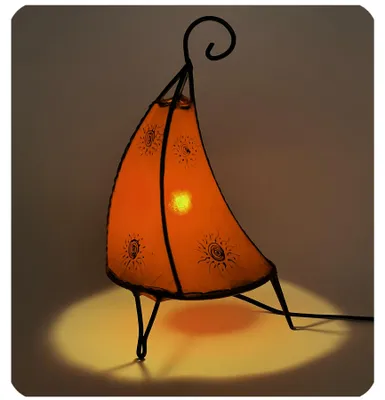 Immagine prodotto di Lampada orientale Lampada Henna Lampada in pelle marocchina Lampada da tavolo Lampada da terra Henna Tissir Sun 35-38 cm, arancione