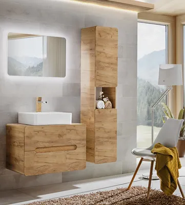 Produktbild von Badmöbel Set 3-tlg Badezimmerset FERMO 80cm Gold Eiche ohne Waschtisch