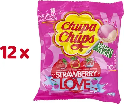 Produktbild von Chupa Chups Strawberry Love Lollipops Erdbeere 12x 120g