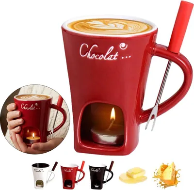 Produktbild von Schokofondue Tass, Schokoladen Fonduebecher 200ml aus Keramik, Fondue Tasse für Dessert & Käse