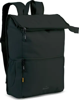 A black rucksack is shown against a white background.
