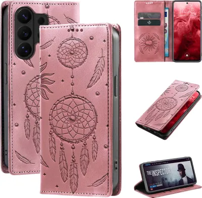 Produktbild von Handyhülle für Samsung Galaxy S26 Ultra RFID Schutz Klapphülle Case Cover Blumen Design Traumfänger Schutzhülle Farbe: Rosa