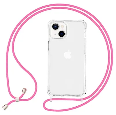 Obrázek produktu pro NALIA Průhledné hybridní pouzdro s řetízkem pro iPhone 13, průhledné pevné pouzdro a silikonový rámeček, ochranné pouzdro a šňůra na mobilní telefon, růžová barva
