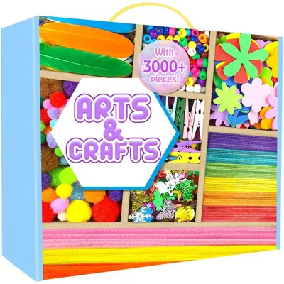 Image de Kit de loisirs créatifs pour enfants, 3000 pièces. Matériel de bricolage : fil chenille, yeux mobiles, matériel de scrapbooking. Boîte de loisirs créatifs pour filles et garçons, de 4 à 12 ans. Couleur : bleu