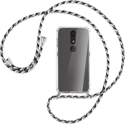 Produktbild von Handykette Backcover-Schutzhülle mit Band (Metall silberfarben) für Nokia 4.2 - schwarz/grau/weiß