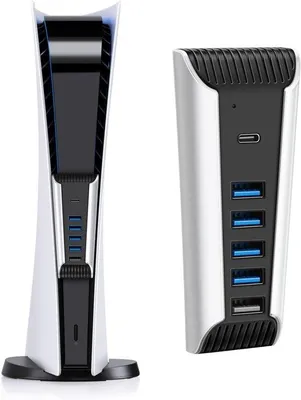 Produktbild von USB-Hub für PS5, 4x USB 2.0, 1x USB 3.1, Ladestation