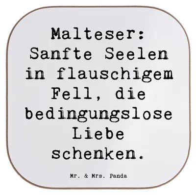 Produktbild von Mr. & Mrs. Panda Untersetzer Glas Spruch Malteser Liebe - Weiß - Geschenk, Hunderasse, Hunderassen Beschreibung, gläseruntersetzer, bedingungslose, Charakter, Pflege