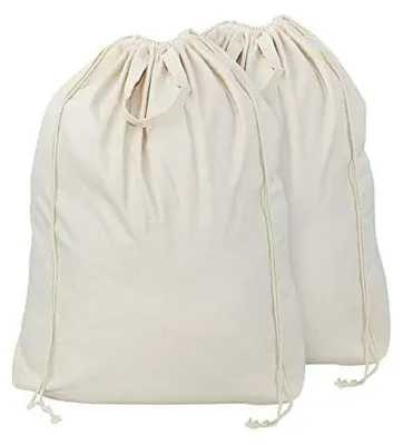 Produktbild von 90(H) X 70cm 2pcs 100% natürliche Baumwolle Wäschesäcke mit Tragegriffen, Kordelzug und Rucksack-Schulterriemen, Maschine waschbar, Wäschekorb Hamper Liner Ersatz Taschen