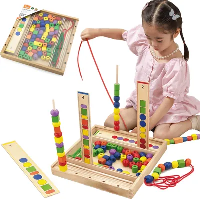 Image de VIGA : Jeu éducatif en bois, "Perles logiques", 104 pièces, méthode Montessori