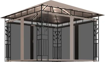 Produktbild von vidaXL Pavillon mit Moskitonetz & LED-Lichterkette 3x3x2,73 m Taupe
