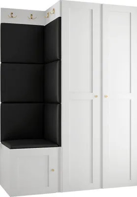 Produktbild von MIRJAN24 Garderoben-Set Orion Ramiro XXIII, Kleiderschrank, Schuhschrank, Kleiderhakenbrett, 7x Paneel 42x42, 8 Kleiderhaken, Metallgriffe (Farbe: Weiß, Soft 011)