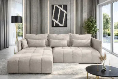 Produktbild von AX LIVING Beige Ecksofa mit Schlaffunktion und Bettkasten Cosmova 248