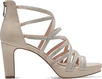 Produktbild von MARCO TOZZI Damen Sandalette Kreuzriemen Glitzer Reißverschluss 2-28372-42, Größe:41 EU, Farbe:Beige