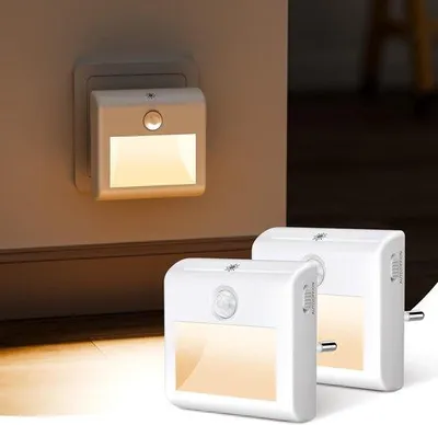 Obrázek produktu pro Dvojitá LED noční lampička s pohybovým senzorem a funkcí stmívání, teplé bílé světlo, automatické napájení, do chodby, na schodiště a do ložnice